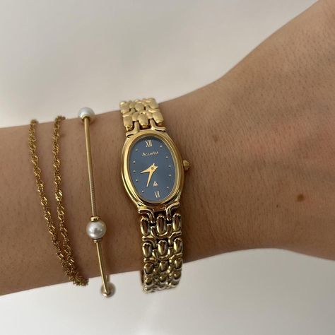 Stunning vintage 90s Accurist Gold watch with blue... - Depop 90s Gold Jewelry, Blue Face, Blue Watches, Jewelry Lookbook, Navy Gold, Vintage Watches, Gold Watch, My Jewellery, Vintage 90s