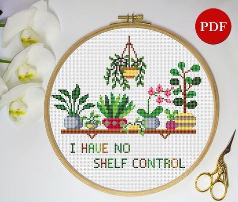 Plants Embroidery Cross Stitch Pattern I Have No Shelf - Etsy Canada Plant Cross Stitch, Plant Cross Stitch Pattern Free, Venus Fly Trap Cross Stitch, Free Plant Cross Stitch Pattern, Houseplant Cross Stitch, Dmc Thread, Counted Cross Stitch Patterns, One Color, Counted Cross Stitch