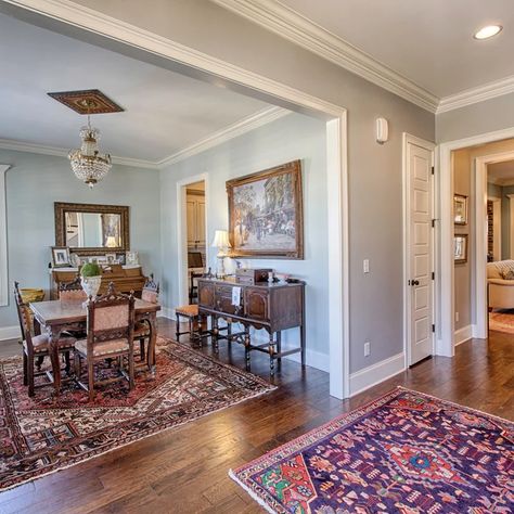 French Blue Dining Room Walls, Dusty Blue Dining Room, Light Blue Dining Room Walls, Dining Room No Windows, Dining Room Wall Color Ideas, Dining Room Color Scheme Ideas, Blue Dining Room Paint, Dining Room Wall Colors, Blue Dining Room Ideas