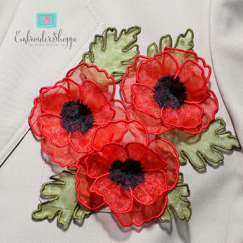 Organza Poppy Embellishments - 4x4 - Products - SWAK Embroidery Embroidershoppe Flower Patches Embroidery, Patch Embroidery Designs, 3d Machine Embroidery, Machine Embroidery Flowers, Jersey Embroidery, Orchid Embroidery, Mandira Wirk, Patches Embroidery, Embroidery 3d