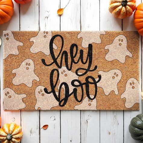 Cute Ghost Hey Boo Coir Mat, Welcome Funny Halloween Coir Mat, Happy Halloween Coir Mat, Welcome Mat Door Mat, Outdoor Doormat Fall Mats Ghost and Bats, Happy Halloween, Coir Door Mat, Sweet skull, Welcome Mat Front Door Mat, Outdoor Mats, Doormat Fall Mat, Halloween Decor Mat Welcome to our store! Our doormat is made with high-quality natural coir with backs that are made with slip-resistant PVC rubber backing. All mats are printed with UV-resistant ink so that they last long under all weather conditions. Our doormat is the perfect long-lasting gift for your loved ones. Made from 100% coir, this rectangular doormat helps keep your space clean, while the backing material helps prevent it from slipping or sliding. Our doormat is made of 0.5in thick coconut coir fiber, the material easily ca Light Up Door Mat, Halloween Party Home Decor, Painted Door Mat Ideas, Halloween Welcome Mats Diy, Diy Outdoor Mat, Welcome Mat Diy, Halloween Doormat Ideas, Halloween Front Porch Mat, Painted Doormat