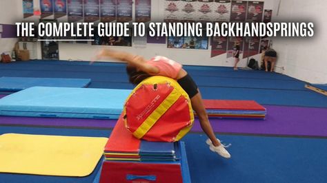 22 drills to help you master the standing back handspring in the fastest and most efficient manner without mental blocks! Teaching Back Handsprings, Backhandspring Drills At Home, Backhandspring Drills, Gymnastics Lesson Plans, Cheer Drills, Back Handspring Drills, Tumbling Tips, Cheer Stretches, Gymnastics Ideas