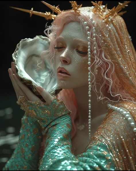 Siren Witch Aesthetic, Mermaid Editorial Photoshoot, Mermaid Side Profile, Capricorn Cosplay, Mermaid Royalty, Cottagecore Mermaid, Sirencore Aesthetic, Royal Mermaid, Mermaid Poses