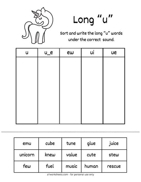 Long Vowel Words Worksheet, Vowel U Worksheets, Long U Vowel, Long U Activities, Long U Sound Worksheet, Long Vowel U Worksheet, Long U Sound, Long U Worksheets, Long Vowels Worksheets