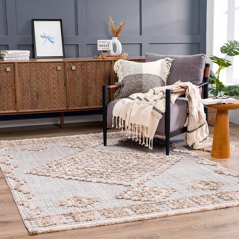 High Low - High Pile Carpet - Cream, Beige, Brown, Beige - 5'3" x 7' Rug Layering Bedroom, Rug Layering, Farmhouse Area Rugs, Grey Couches, Modern Moroccan, Rug Size Guide, Bedroom Area Rug, Farmhouse Living, Beige Area Rugs