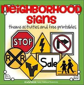 Road Signs Preschool, Sign Activities For Preschool, Signs Study Preschool, Safety Theme Preschool Activities, Environmental Signs, Preschool Social Studies, Safety Signs And Symbols, Preschool Transportation, Neighborhood Signs