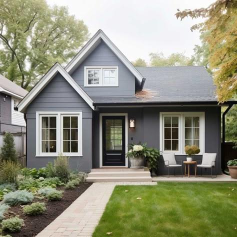 3+ Perfect Light Exterior Paint Colors for Small Houses • 333+ Images • [ArtFacade] Light Gray House Dark Gray Trim, Gray Bungalow House Exterior, House Colors For Small Houses, Exterior Cottage House Colors, Small House Colors Exterior Paint, Purple Gray Exterior House Colors, White Windows House Exterior, Aluminum Siding Paint Before And After, Gray Blue Home Exterior