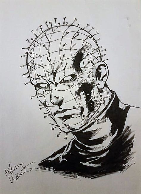 Hellraiser Drawing, Cenobite Art, Pinhead Drawing, Pinhead Hellraiser Tattoo, Hellraiser Concept Art, Hellraiser Art, Hellraiser Pinhead Art, Hellraiser Cenobites Art, Design Practice