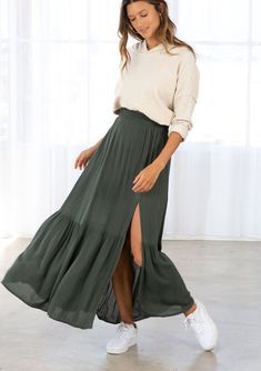 Laufey Concert, Bohemian Maxi Skirt, Olive Skirt, Maxi Skirt Boho, Vintage Band Tees, Bohemian Maxi, Tiered Maxi Skirt, Summer To Fall, Kids Outerwear