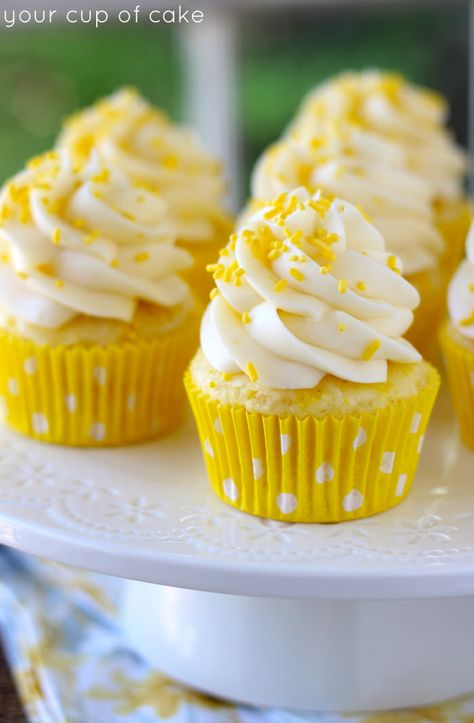 Lemon Cream Cheese Cupcakes - Your Cup of Cake Cream Cheese Cupcakes, Lemon Cream Pies, Theme Cupcakes, Lemon Cream Cheese, Yellow Birthday, Lemon Cupcakes, Lemon Cream, Yellow Cake, Lemon Desserts