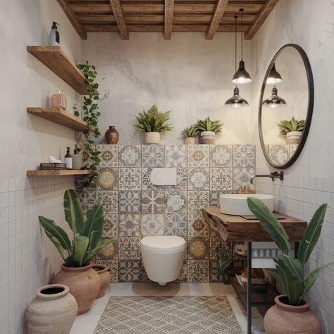 Add personality to your bathroom with patterned tiles. 🛁🧩 #InteriorDesign #PatternedTiles #HomeDecor #BathroomInspo Modern Moroccan Bathroom, Unique Bathroom Tiles, Bathroom Ornaments, Patterned Wall Tiles, Moroccan Bathroom, Boho Tiles, Bohemian Bathroom, Patterned Tiles, Instagram Add