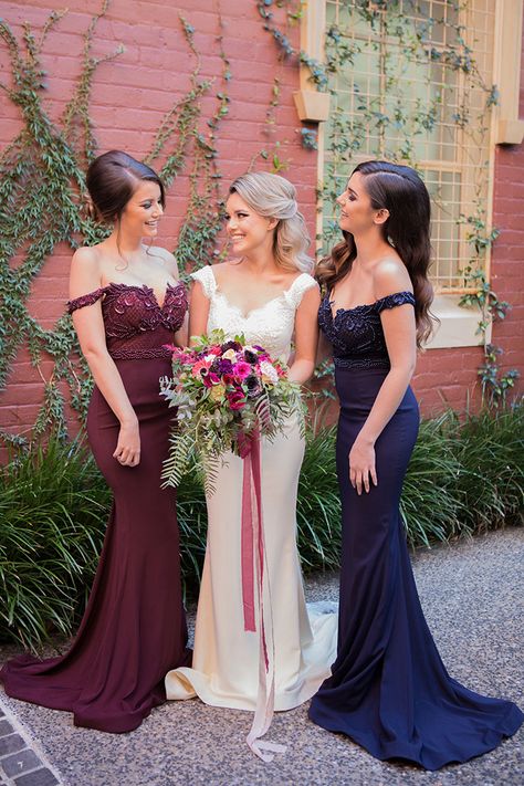 Sleeping Beauty Wedding, Navy And Burgundy Wedding, Backyard Wedding Ceremony, Wedding Notes, Bridesmaids Dress Inspiration, Stunning Bridesmaid Dresses, Secret Garden Wedding, Bridesmaid Attire, Burgundy Bridesmaid