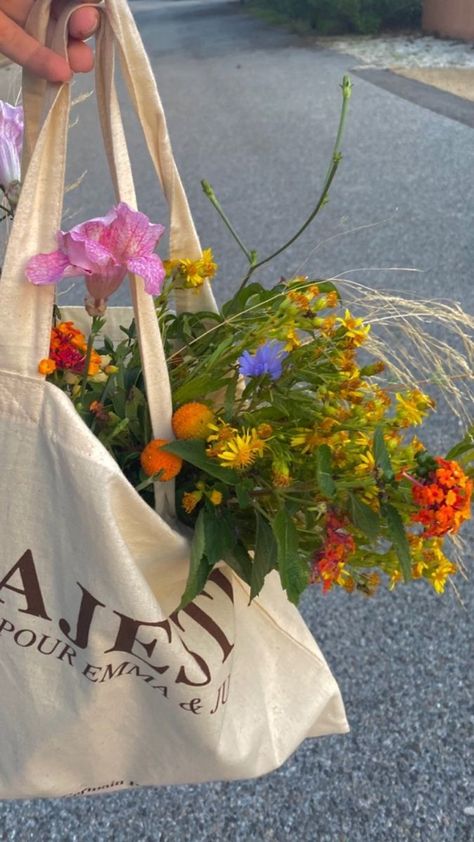 wild flowers in tote bag