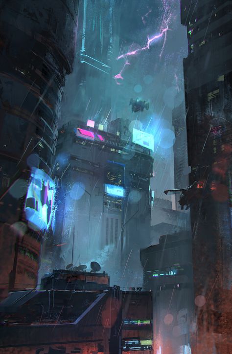 Rainy City Kota Masa Depan, Scifi City, Futuristic Cityscape, Cyberpunk Rpg, Rainy City, Sci Fi City, Sci Fi Environment, Tall Buildings, New Retro Wave