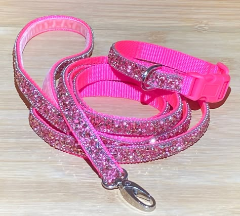 Pink Puppy Supplies, Pink Puppy Stuff, Pink Dog Supplies, Pink Dog Stuff, Pink Dog Accessories, Pink Leash, Personalized Dog Beds, Leash And Collar, Sparkle Gift