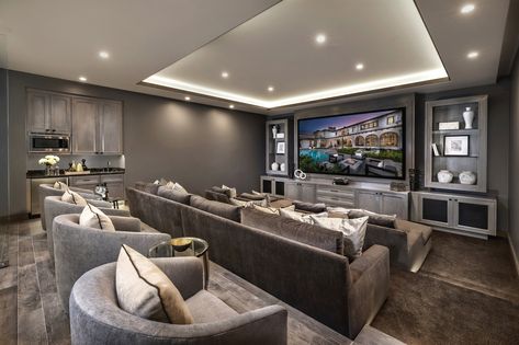 Mediterranean Mansion / SMDA - Dramatic theater space Home Theater Room Design, Mediterranean Mansion, Theater Room Design, Media Room Design, Home Cinema Room, At Home Movie Theater, Movie Theatre, Home Theater Rooms, Home Theater Design