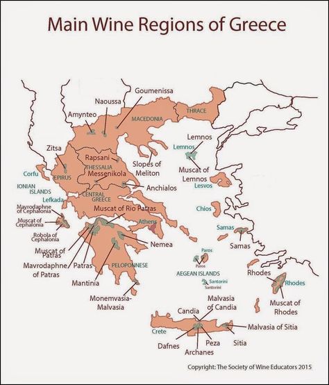 Main Wine Regions of Greece Greece Wine, Wine Region Map, White Wine Sangria Recipe, Wine Facts, Wine Folly, Greek Wine, Wine Map, Wine Knowledge, Wine Vineyards