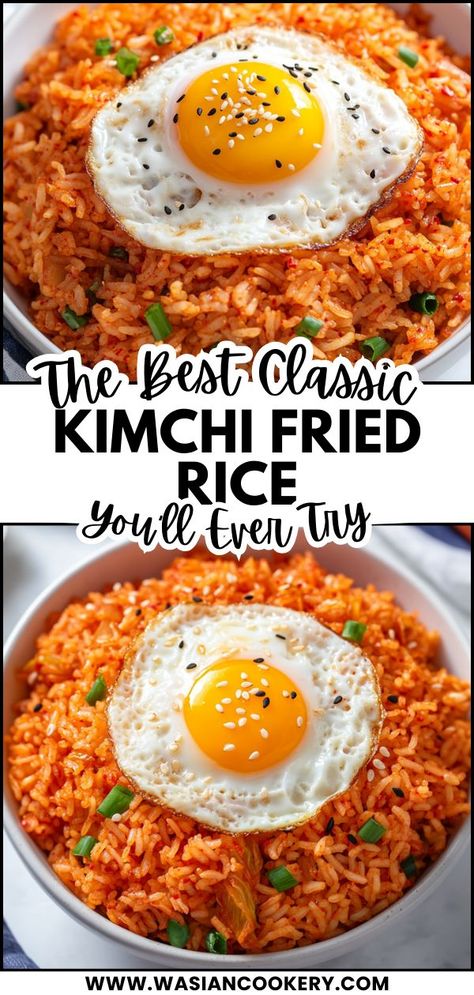 A bowl of kimchi fried rice topped with a fried egg and garnished with green onions, perfect for a quick and flavorful Korean-inspired dinner. Korean Noodle Recipes, Healthy Korean Recipes, Easy Kimchi, Kimchi Rice, Easy Korean Recipes, Korean Kimchi, Rice Recipes For Dinner, Kimchi Fried Rice, Kimchi Recipe