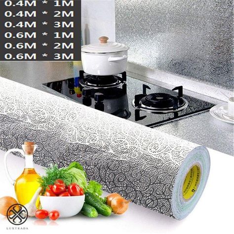 Kitchen Foil, Backsplash Wallpaper, Kitchen Stickers, Kitchen Wall Stickers, Kitchen Surfaces, Kitchen Stove, Wallpaper Stickers, Foil Paper, Kitchen Wallpaper