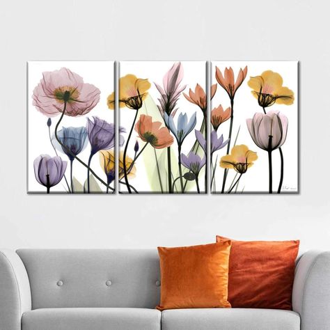 3 Panel Wall Art Colorful, Three Paintings On Wall, Multi Canvas Painting Ideas, Multi Canvas Painting, Multiple Canvas Paintings, Multi Panel Canvas Art, Albert Koetsier, Flower Canvas Wall Art, Canvas Paint