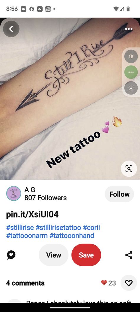 Still I Rise Arrow Tattoo, Still I Rise Tattoo, Small Butterfly Tattoo, Still I Rise, Small Butterfly, Arrow Tattoo, Awesome Tattoos, Arrow Tattoos, Phoenix Tattoo