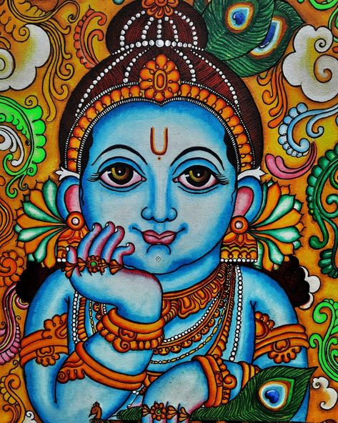 God krishna I Mural Painting Radhakrishn Sketch, Shree Krishna Sketch Pencil, Luck Painting, Mural Art Painting, Painting Krishna, Lord Krishna Sketch, Drawings Of Nature, Kerala Mural Art, Pencil Drawings Of Nature