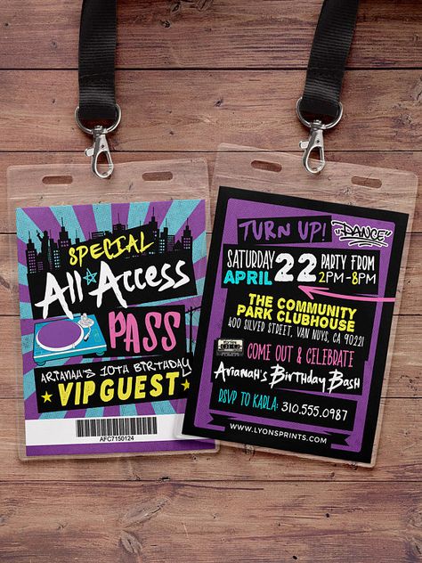 Concert Passes Design, Backstage Pass Template Free, Backstage Pass Design, Vip Pass Design, Vip Invitation, Vip Pass Invitation, Rockstar Party, Sleepover Invitations, Rock Star Birthday