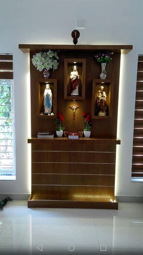 Modern Altar Design, Modern Altar Design Home Catholic, Altar Design Home Catholic, Altar Design Home, Modern Altar, Home Alter, Altar Catholic, Home Altar Catholic, Pooja Unit