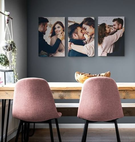 Family Photos Wall Decor, Photo Wall Hanging, Canvas Photo Wall, Family Photo Wall, Bedroom Decor For Couples, Photo Wall Decor, Family Wall Decor, Dining Room Ideas, Small Room Design