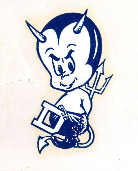 Blue Devil Imp Decal, 1950s | The baby Blue Devil was used f… | Flickr Duke Blue Devils Logo, Duke Logo, Military Logo, Go Big Blue, Gothic Wallpaper, Anniversary Logo, Word Mark Logo, Duke Blue Devils, Retro Sports