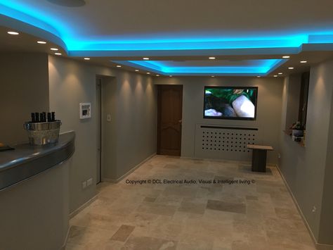 Basement bar/lounge  Led lighting ceiling Basement Led Lighting Ideas, Led Lights Game Room Ceiling, Led Lights For Game Room, Led Lights Basement, Game Room Led Lights, Basement Bar Lounge, Tv Unit Interior, Basement Light Fixtures, Led Lighting Ceiling