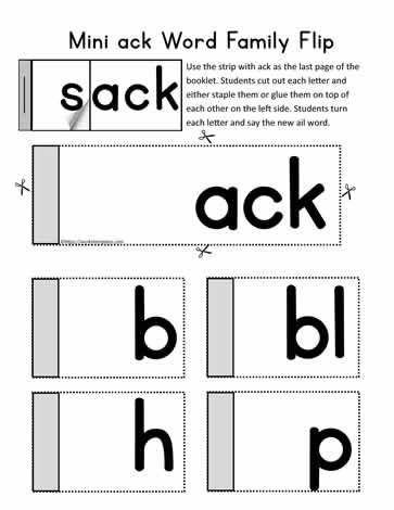 ack Mini Flip Book Word Family Books, Word Families Printables, Mini Flip Book, Teaching Resume, Word Family Activities, Family Printables, Blends Worksheets, Word Family Worksheets, Learning Phonics