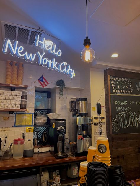 nyc new york coffee shop hello new york Moodboard Cafe, New York Coffee Shop, Coffee Shop Date, Nyc Coffee Shop, New York Coffee, New York Vibes, Cute Coffee Shop, Coffee Shop Design, Future Plans