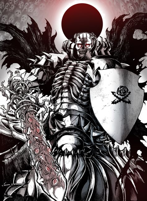 Skull Knight Berserk, Berserker Tattoo, Skull Knight, Berserk Anime, Dragon Tattoo Art, Knight Tattoo, Kentaro Miura, Arte Dc Comics, Anime Posters