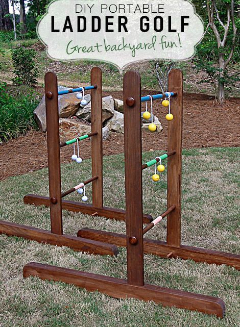 Add some fun to your backyard this summer with this DIY Ladder golf game. Diy Wooden Ladder, Ladder Golf, Backyard Games Kids, Portable Ladder, Diy Yard Games, Diy Ladder, Outdoor Game, Outdoor Games For Kids, Wood Games