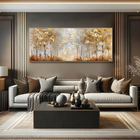 Golden Forest Oil Painting Autumn Trees Wall Art Large Canvas Artwork Texture Nature Contemporary Botanical Art Artistic Modern Home Decor by IrisLeeGallery on Etsy Gold Landscape Painting, Art Over Sectional Sofa, Large Canvas Art Living Room, Large Canvas Artwork, Canvas Art Living Room, Texture Nature, Norfolk House, Golden Forest, Extra Large Canvas Art