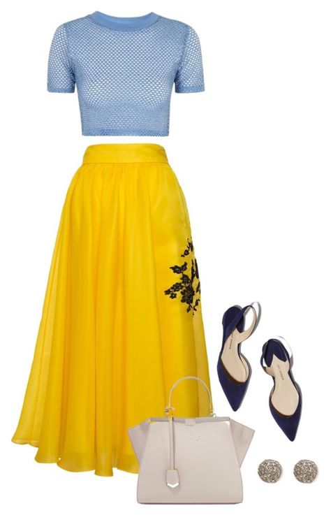 "Untitled #93" by faithfullystylish ❤ liked on Polyvore featuring Parlor, Topshop, Paul Andrew, Fendi, skirt, croptop and Heels Yellow Printed Skirt Outfit, Chic Fitted Yellow Skirt, Yellow Heels Outfit, Luxury Yellow Evening Skirt, Luxury Yellow Skirt, Fendi Skirt, Yellow Polyvore Outfits, Look Working Girl, Pentecostal Fashion