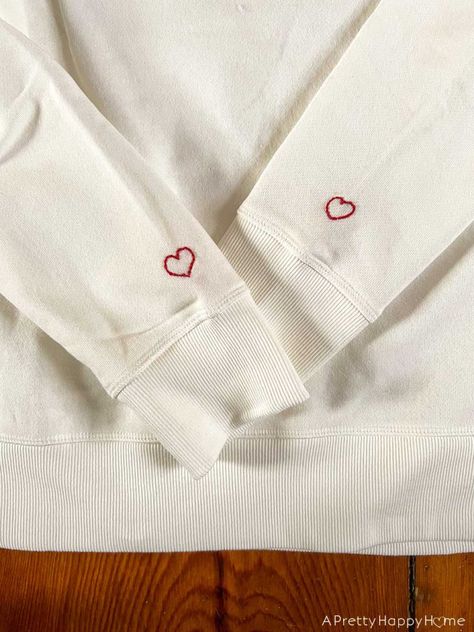 Diy Hoodie, Valentines Embroidery Designs, Valentine Embroidery, Heart Diy, Embroidery Tshirt, Heart Sweatshirt, Embroidered Heart, Embroidered Hoodie, Basic Shirts