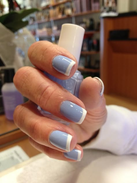 Rounded Acrylic Nails, Acrylic Nails Natural, French Tip Acrylic Nails, Blue French, White Nail, Manicures Designs, Beach Nails, Manicure Y Pedicure, Chic Nails