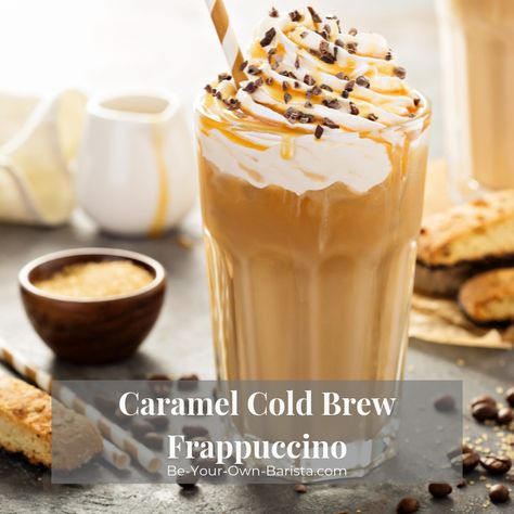 Caramel Cold Brew Frappuccino Recipe Caramel Cold Brew, Starbucks Frappuccino Recipe, Make Cold Brew, Coffee Frappuccino, Cold Brew Coffee Recipe, Cold Brew Recipe, Cold Brew At Home, Caramel Frappuccino, Coffee Recipes Starbucks