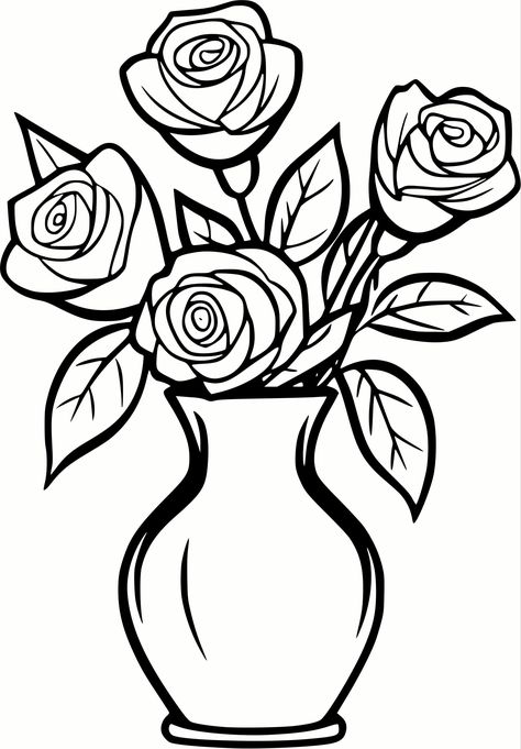 Rose In Vase Drawing, Flower Vases Drawing, Vase Of Flowers Drawing, Black And White Birds, White Pencil, Spring Clipart, Black And White Flowers, Black And White Tree, Butterfly Clip Art