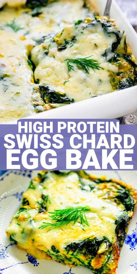 This easy Swiss Chard Egg Bake is a simple breakfast casserole that's high in protein! It is a veggie-packed meal prep breakfast recipe to make when you have extra Swiss chard from the garden or Farmers' market. Swiss Chard Egg Recipes, Swiss Chard And Eggs, Swiss Chard Breakfast Recipes, Swiss Chard Quiche Recipes, Recipe For Swiss Chard, Swiss Chard Dinner Recipes, Swiss Chard And Kale Recipes, Swiss Chard Stems Recipes, Red Swiss Chard Recipes