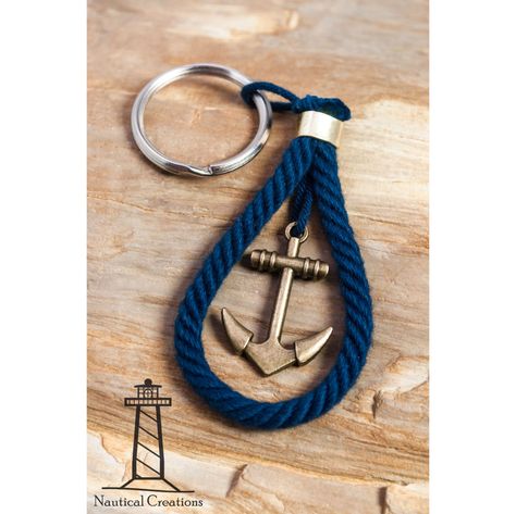 Nautical rope anchor keyring - Navy. $7.00, via Etsy. Anchor Crafts, Nautical Birthday Party, Nautical Knots, Lanyard Necklace, Rope Jewelry, Nautical Rope, Jewelry Knots, Anchor Bracelet, Rope Crafts