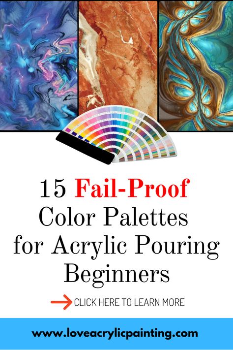 These 15 fail proof color palettes for acrylic pouring beginners are perfect for getting vibrant pour paintings with NO MUDDY colors! Click the image to learn more! Pour Painting Color Ideas, Pour Paint Color Combinations, Pour Painting Color Combinations, How To Acrylic Pour, Acrylic Pouring Art Ideas Beginners, Pour Paint Color Combo, Diy Paint Pouring For Beginners, Paint Pouring Color Combos, Acrylic Pouring Painting