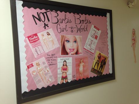 "NOT a Barbie Girl in a Barbie World" February Bulletin Board self esteem & body diversity | Hannah Boyd, UGA Barbie Door Decs, Barbie Bulletin Board, Ra Programming, Dorm Bulletin Boards, February Bulletin Boards, Ra Door Decs, Resident Advisor, Ra Bulletins, Reading Bulletin Boards