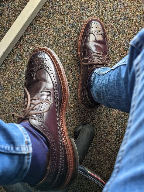 Brown Brogues Men Outfit, Brogues Men Outfit, Alden Boots, Shell Cordovan Shoes, Brogues Shoes, Brown Brogues, Cordovan Shoes, Bald Men Style, Manly Style