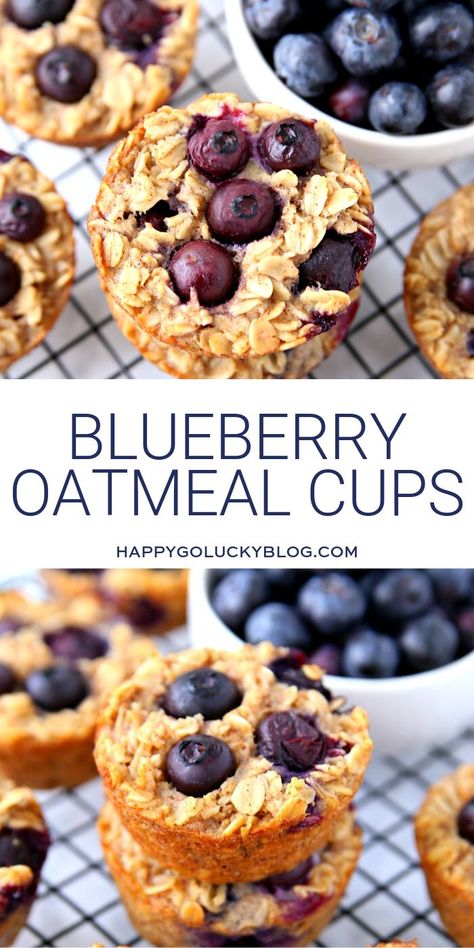 Quick and easy baked Blueberry Oatmeal Cups are the perfect make-ahead breakfast for busy mornings. Filled with oats, fresh blueberries, mashed bananas – they’re sure to become a family favorite! Blueberry Oatmeal Cups, Baked Blueberry Oatmeal, Breakfast For Busy Mornings, Blueberry Oatmeal Bake, Oatmeal Cups, Blueberry Oatmeal, Awesome Food, Bread Recipes Sweet, Make Ahead Breakfast