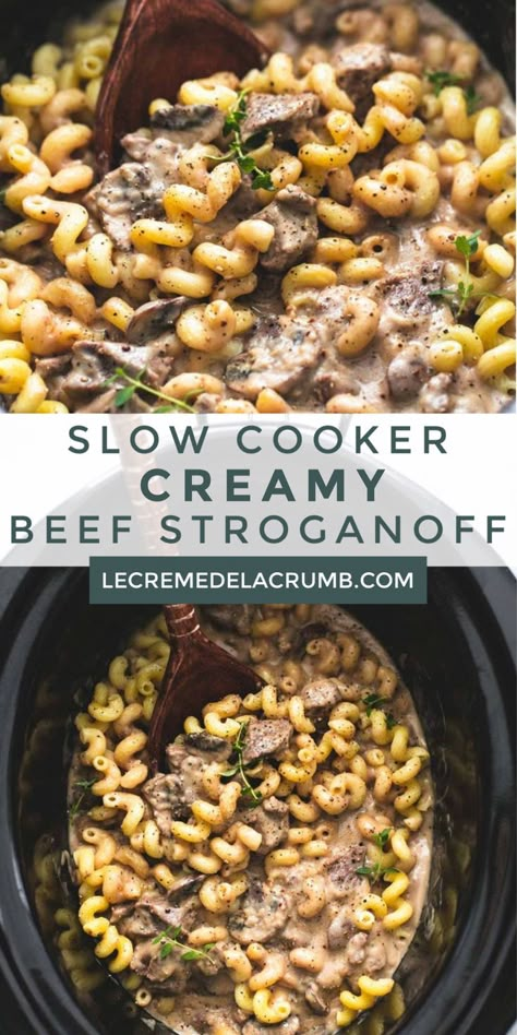 Crock Pot Beef Stroganoff With Cream Of Mushroom Soup, Healthy Crockpot Recipes Hamburger, Easy Dinner With Stew Meat, Slow Cooker Creamy Beef Stroganoff, Crockpot Steak Stroganoff, Chop Meat Crockpot Recipes, Chuck Roast Stroganoff Crock Pot, Crockpot Beef Ideas, Recipe For Stew Meat Slow Cooker