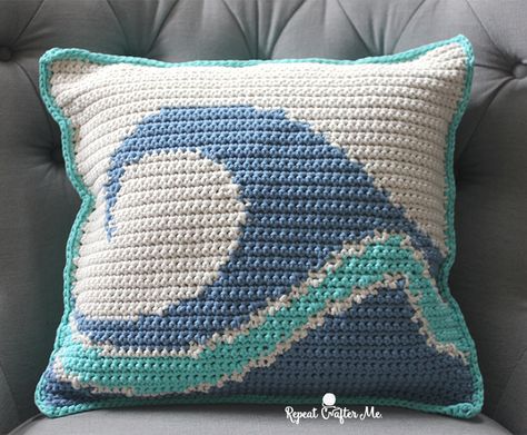 Are you loving the new Bernat Maker Home Dec yarn as much as I am but need some project inspiration?! Look no further! Yarnspirations has published a brand new lookbook full of free patterns using Bernat Maker Home Dec yarn! The Cast Away ebook is full of summer themed projects. I love the breezy beachy feel … Wave Pillow, Crocheted Pillow, Repeat Crafter Me, Crochet Cushion Cover, Crochet Pillow Pattern, Crochet Pillows, Crochet Simple, Crochet Cushions, Crochet Home Decor