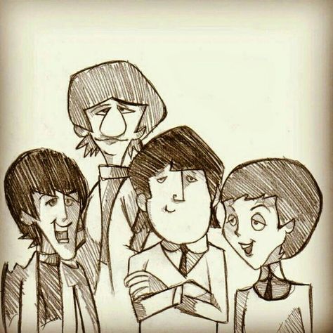 The Beatles Drawing, Beatles Illustration, Beatles Painting, Beatles Drawing, Beatles Cartoon, Easy Cartoon Drawings, Beatles Art, Beatles Songs, Cartoon Sketches